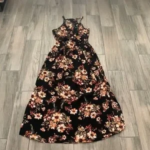 Navy Maxi Old Navy Floral Print Dress Women's Seamed Fit And Flare Midi  A-Line Dress